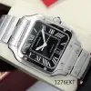 Cartier Mens Santos Stainless Steel Black Roman Dial Watch
