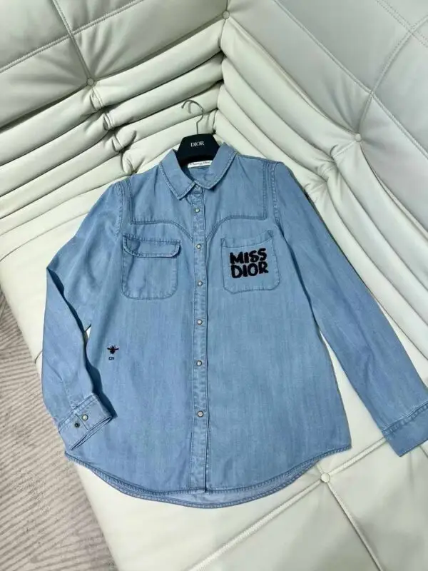 DIOR Embroidered Denim Blue Shirt for Men