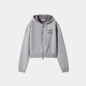 miu miu double cashmere zipper hoodie cardigan front view