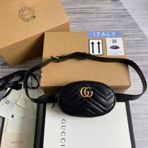 Chevron Velvet and Leather Marmont Belt Bag - Dubai Fashion LUX