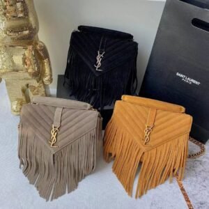 COLLEGE MEDIUM CHAIN BAG IN LIGHT SUEDE WITH FRINGES - Dubai Fashion LUX