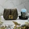 Design C’mon Medium Brown FF jacquard fabric and leather bag - Dubai Fashion LUX
