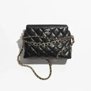 Design CLUTCH WITH CHAIN Shiny Crumpled Calfskin, Resin & Gold-Tone Metal - Dubai Fashion LUX