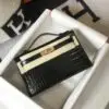 Design Kelly Pochette Bag In Black Embossed Crocodile Leather - Dubai Fashion LUX