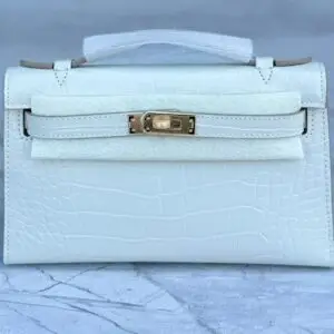 Design KELLY POCHETTE CLUTCH VERT JADE LISSE CROCODILE ALLIGATOR PHW - Dubai Fashion LUX