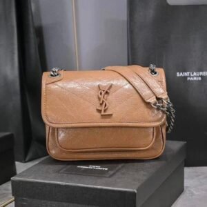 Design Lambskin Matelasse Monogram Medium Niki Chain Satchel Dark Beige - Dubai Fashion LUX