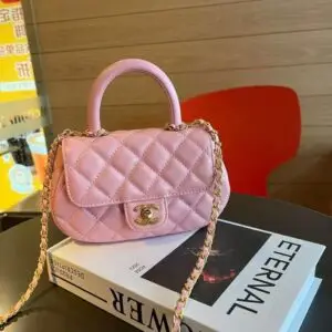 Design Large Bag With Top Handle Pearly Lambskin Gold-Tone Metal Black - Dubai Fashion LUX