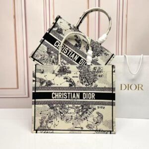 Design MEDIUM BOOK TOTE Latte and Black Zodiac Embroidery - Dubai Fashion LUX