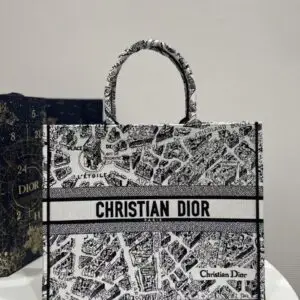 Design Medium Book Tote White and Black Plan de Paris Embroidery for women - Dubai Fashion LUX