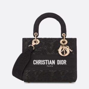 Design MEDIUM LADY D-LITE BAG Black D-Lace Embroidery with Macramé Effect - Dubai Fashion LUX