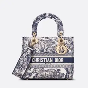 Design MEDIUM LADY D-LITE BAG Blue Toile de Jouy Embroidery - Dubai Fashion LUX