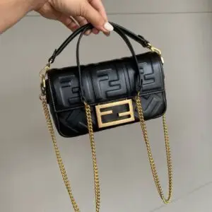Design Nappa FF 1974 Embossed Mini Baguette Black - Dubai Fashion LUX