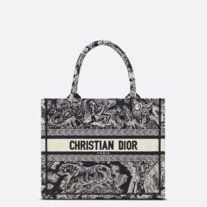Design SMALL BOOK TOTE Blue and White Toile de Jouy Reverse Embroidery (26.5 x 21 x 14 cm) - Dubai Fashion LUX