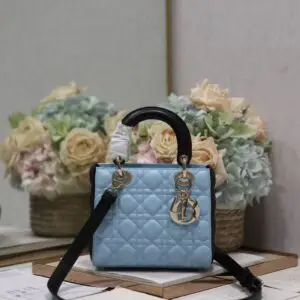 Design Small Lady Bag Two-Tone Sky Blue and Steel Gray Cannage Lambskin - Dubai Fashion LUX