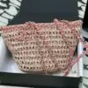 Design Small Shopping Bag in Crochet & Mixed Fibers & Calfskin  Beige Pink - Dubai Fashion LUX