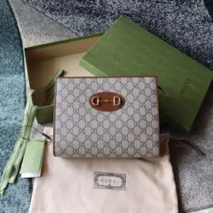 Design Supreme Monogram Horsebit 1955 Zip Pouch Beige Brown Sugar - Dubai Fashion LUX