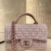 Design Tweed Quilted Mini Top Handle Rectangular Flap Light Pink - Dubai Fashion LUX