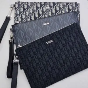 Design Unisex A5 Pouch Black CD Diamond Canvas Smooth Calfskin - Dubai Fashion LUX